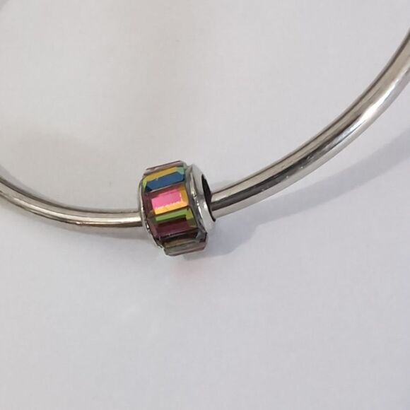 Silver Iridescent Crystal Spacer Charm‎ for Pandora Style Bracelet - Picture 1 of 3